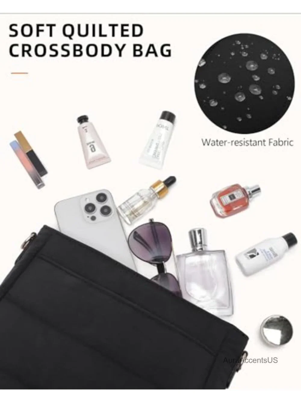 2PCS Puffer Quilted Crossbody Shoulder Hobo Bags with Coin Wallet, 2 Straps